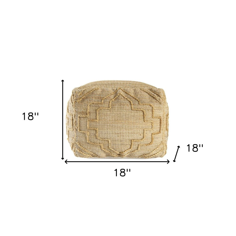 Natural Jute Blend Quatrefoil Cube Pouf Ottoman - 18-inch