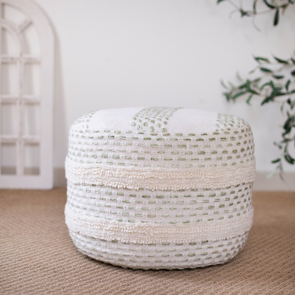 Blue Cotton Blend Ottoman - 18-inch
