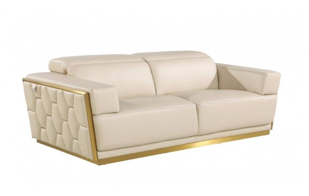 Beige and Gold Leather Sofa - 89-inch