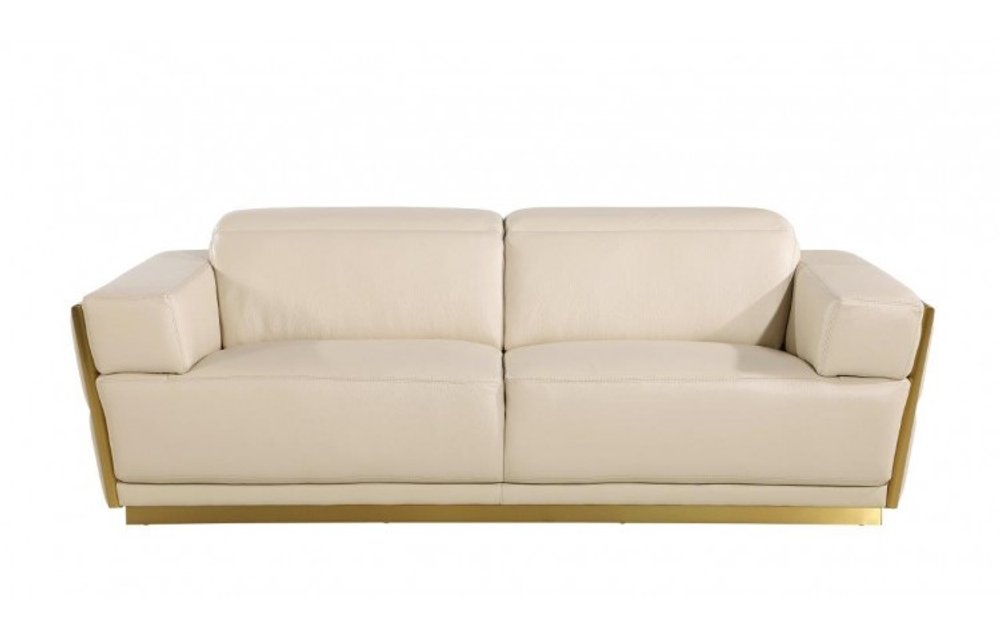 Beige and Gold Leather Sofa - 89-inch