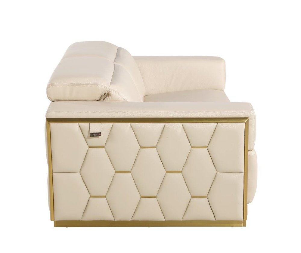 Beige and Gold Leather Sofa - 89-inch