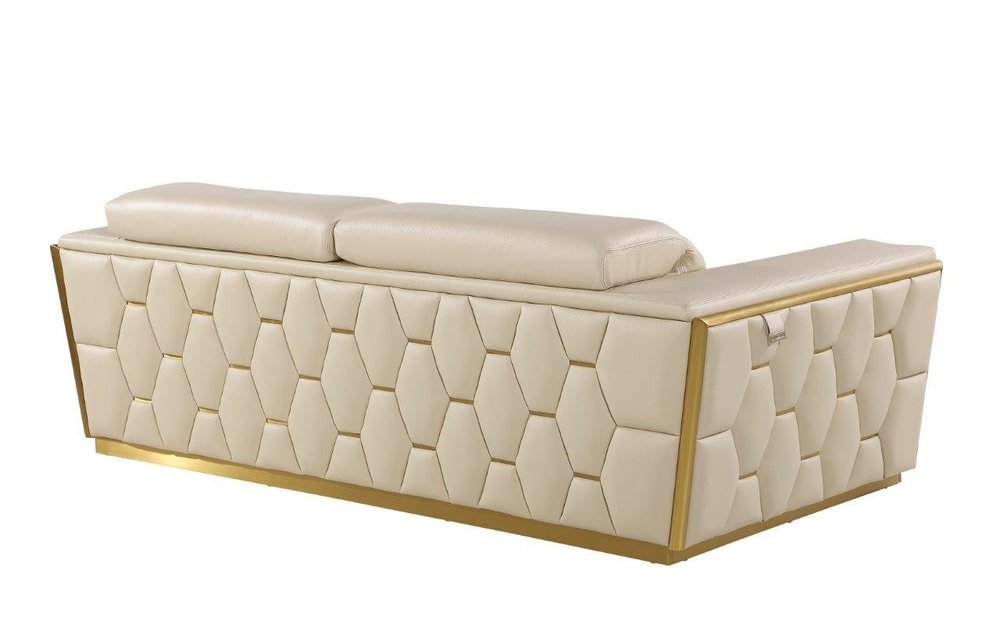 Beige and Gold Leather Sofa - 89-inch