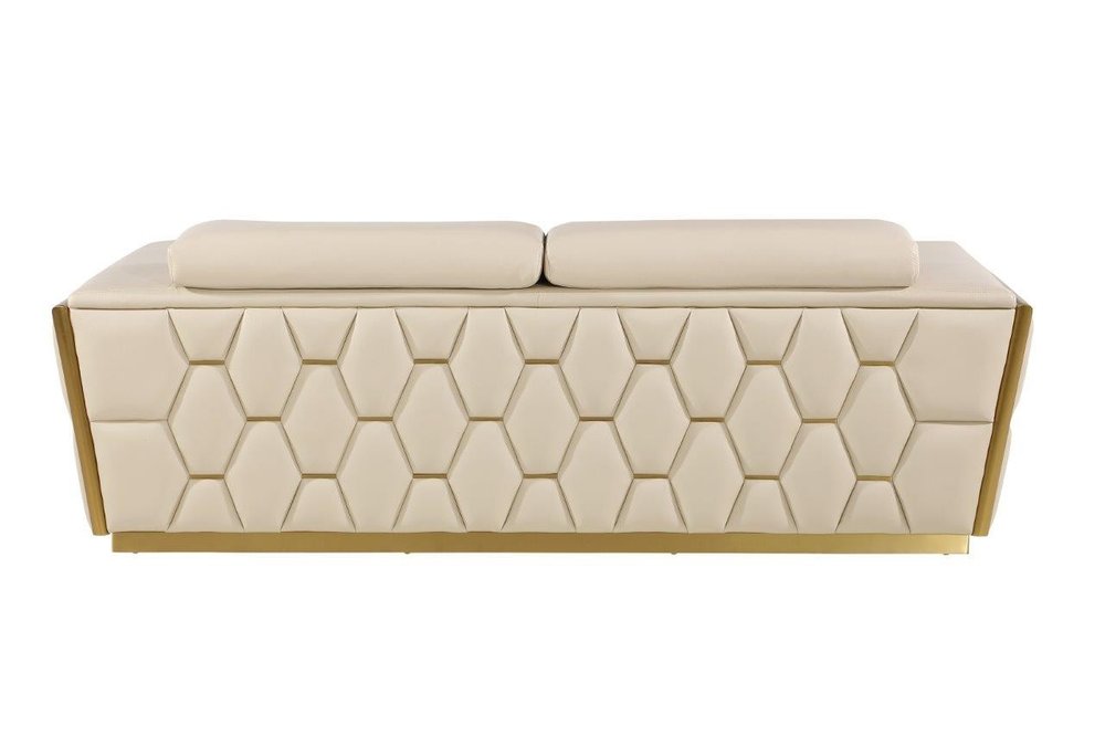 Beige and Gold Leather Sofa - 89-inch
