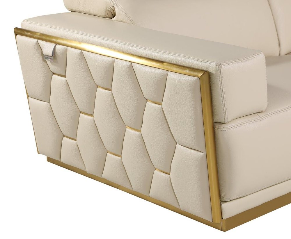 Beige and Gold Leather Sofa - 89-inch