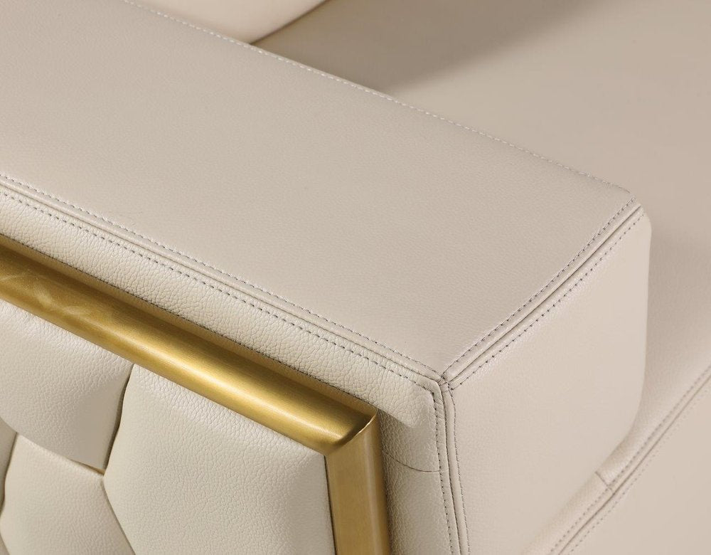 Beige and Gold Leather Sofa - 89-inch