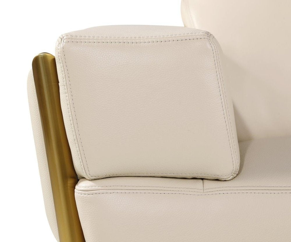 Beige and Gold Leather Sofa - 89-inch