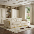 Beige and Gold Leather Sofa - 89-inch