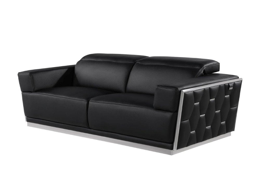Beige and Gold Leather Sofa - 89-inch