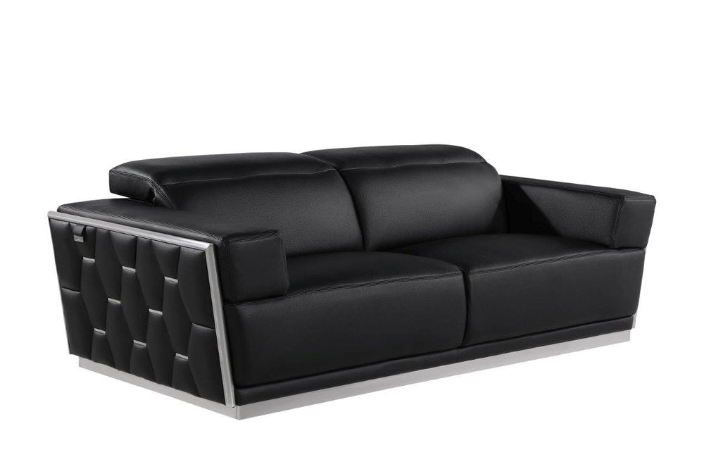 Beige and Gold Leather Sofa - 89-inch