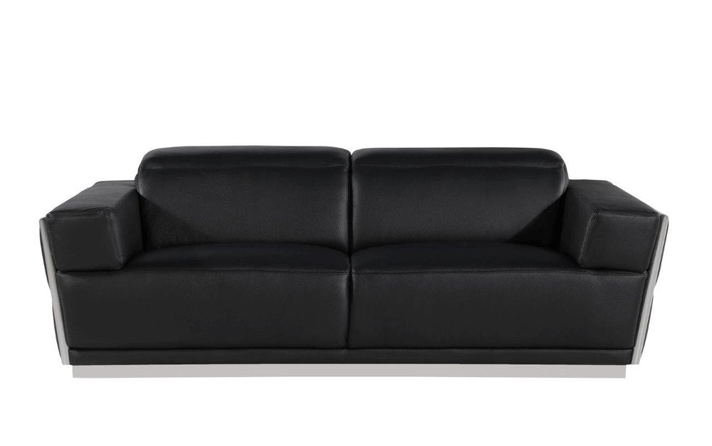 Beige and Gold Leather Sofa - 89-inch