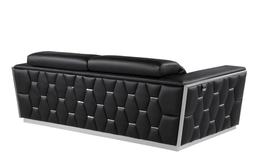 Beige and Gold Leather Sofa - 89-inch