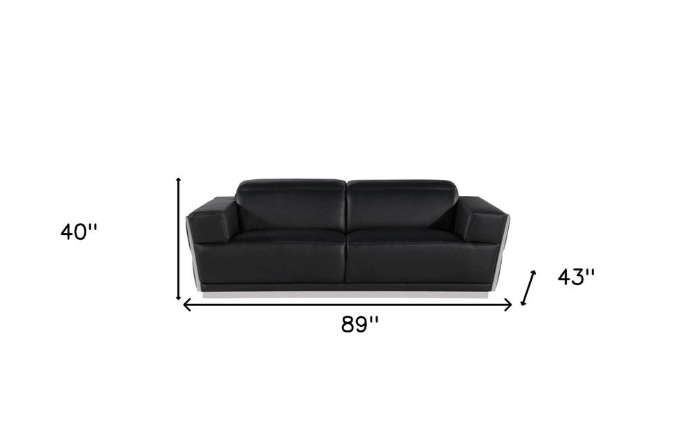 Beige and Gold Leather Sofa - 89-inch