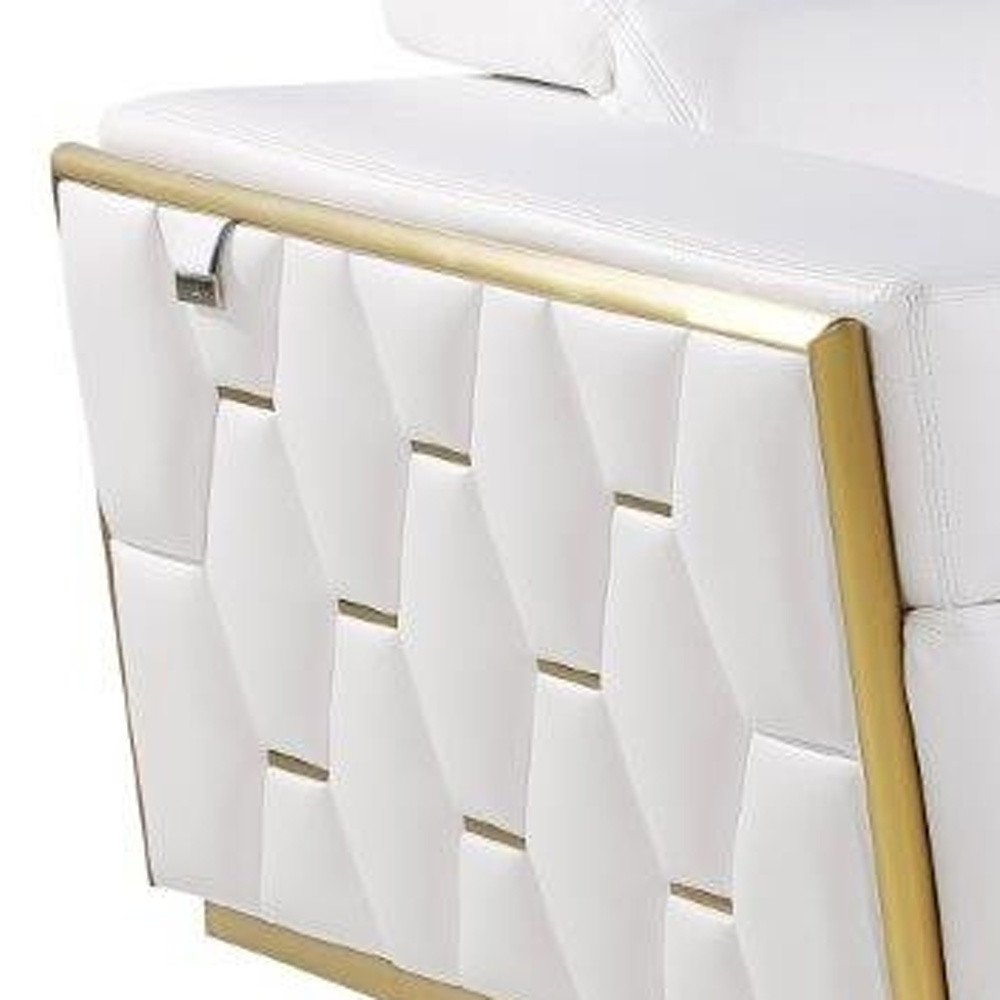 Beige and Gold Leather Sofa - 89-inch