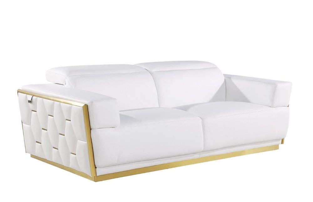 Beige and Gold Leather Sofa - 89-inch