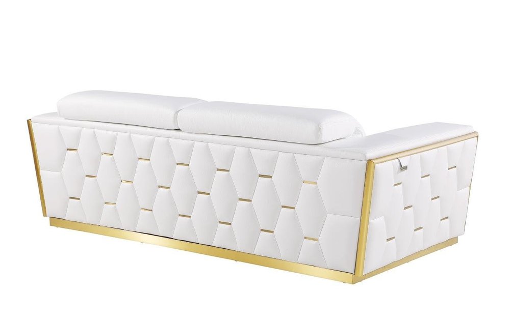 Beige and Gold Leather Sofa - 89-inch
