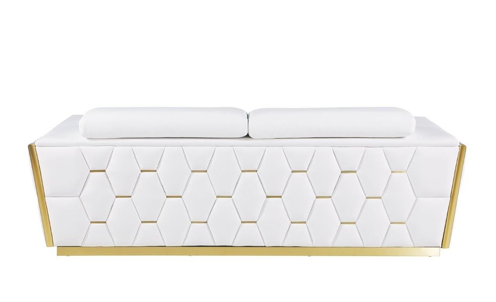 Beige and Gold Leather Sofa - 89-inch