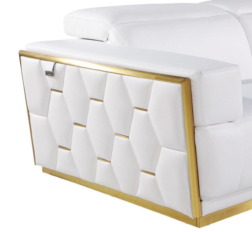 Beige and Gold Leather Sofa - 89-inch