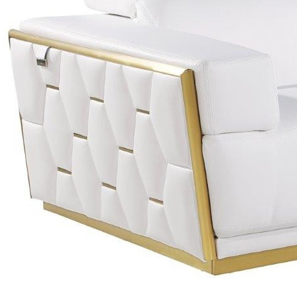 Two Piece White Italian Leather Five Person Seating Set