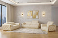 Three Piece Beige Italian Leather Six Person Seating Set