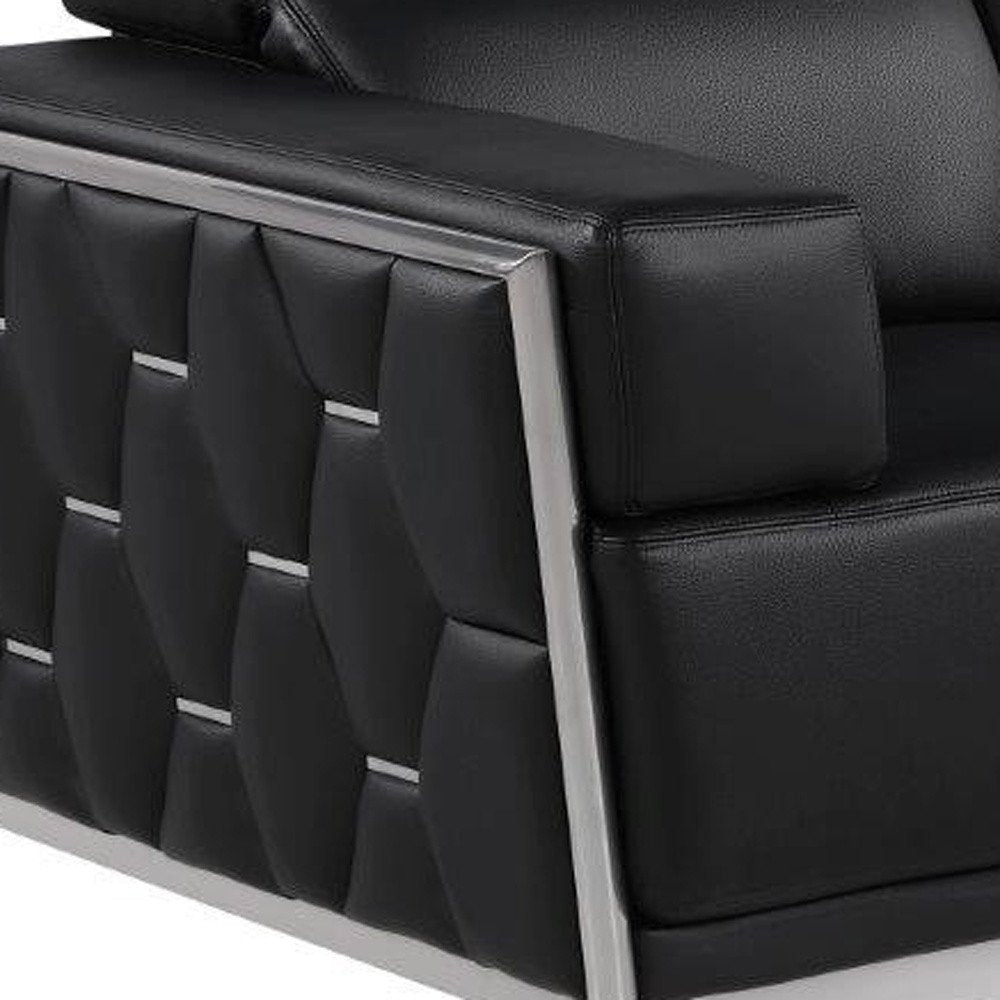 Black and Silver Italian Leather Loveseat - 70-inch