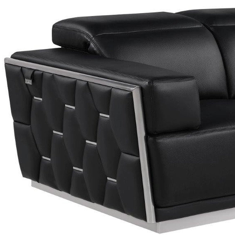 Black and Silver Italian Leather Loveseat - 70-inch