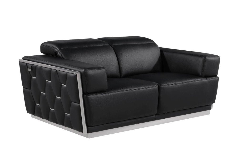 Black and Silver Italian Leather Loveseat - 70-inch