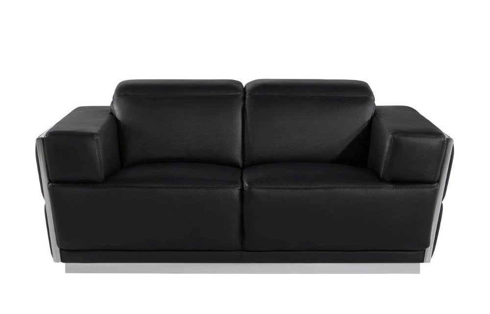 Black and Silver Italian Leather Loveseat - 70-inch