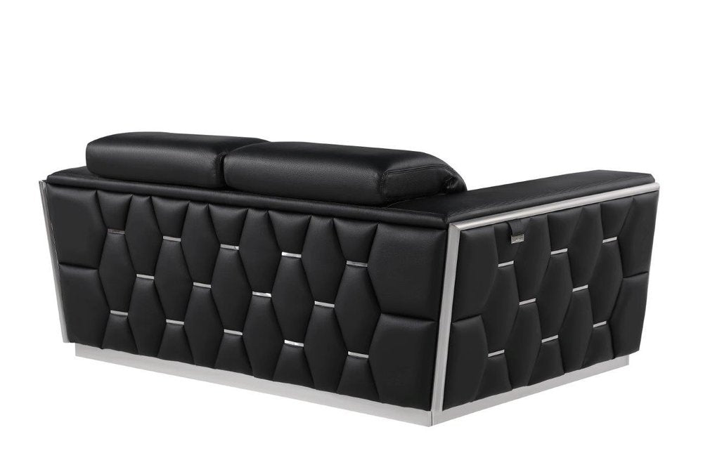 Black and Silver Italian Leather Loveseat - 70-inch