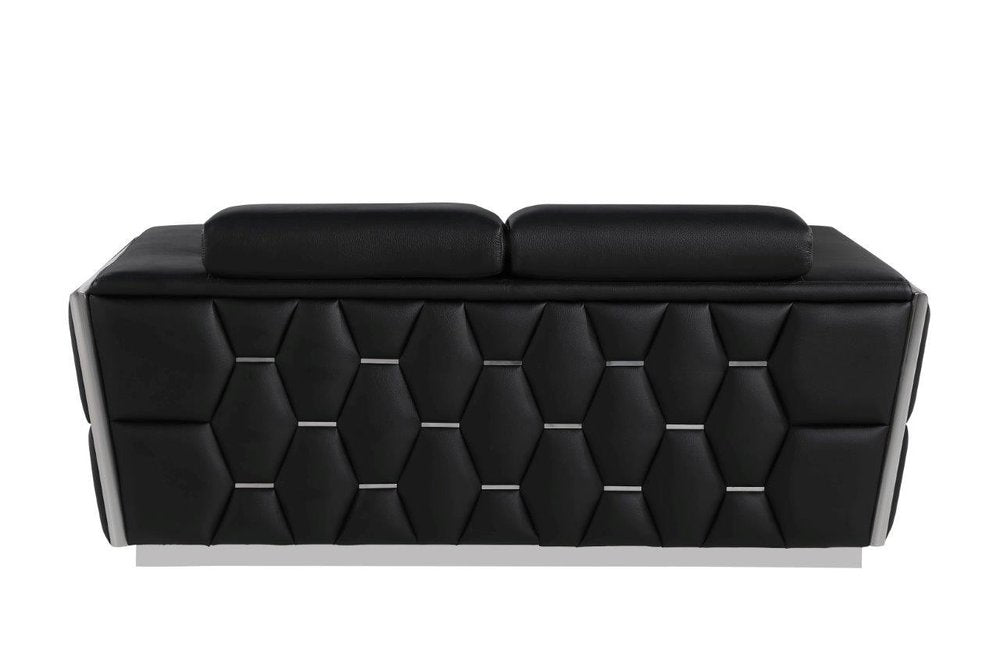 Black and Silver Italian Leather Loveseat - 70-inch
