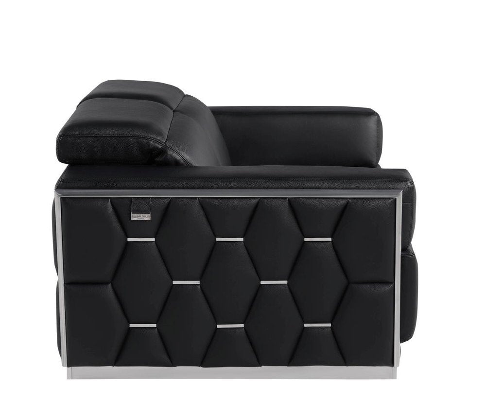 Black and Silver Italian Leather Loveseat - 70-inch