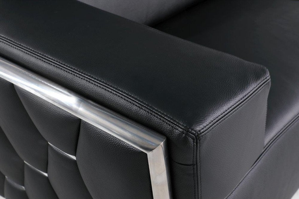Black and Silver Italian Leather Loveseat - 70-inch