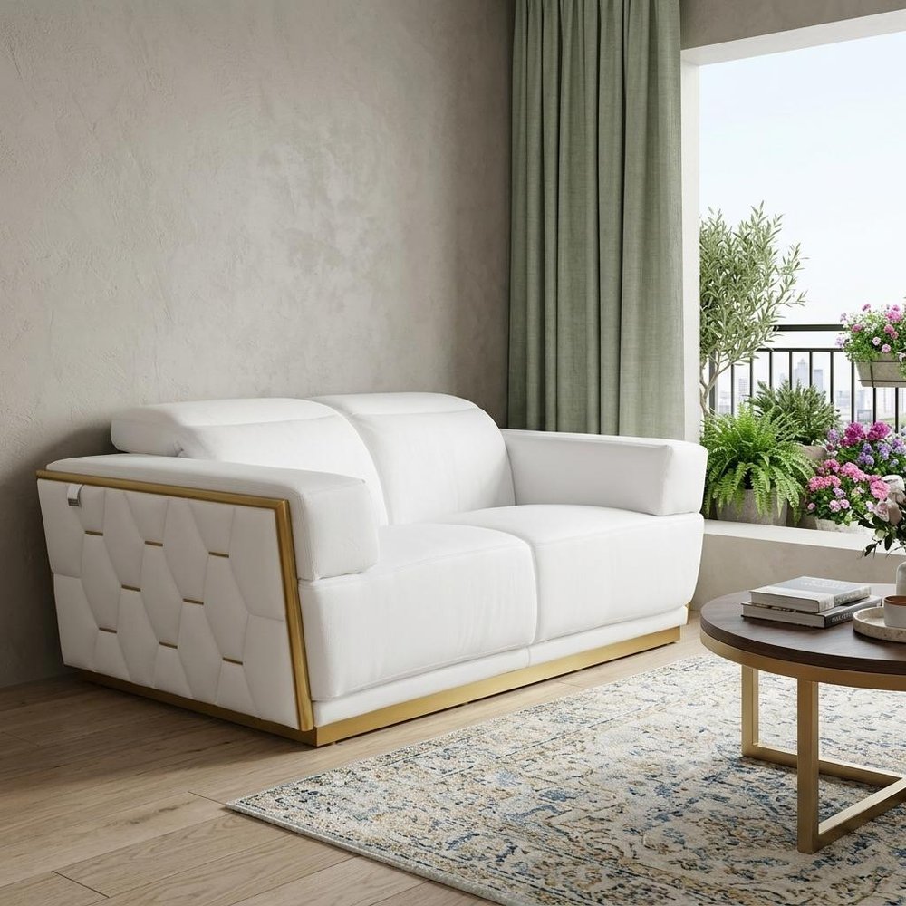 White and Silver Italian Leather Loveseat - 70-inch