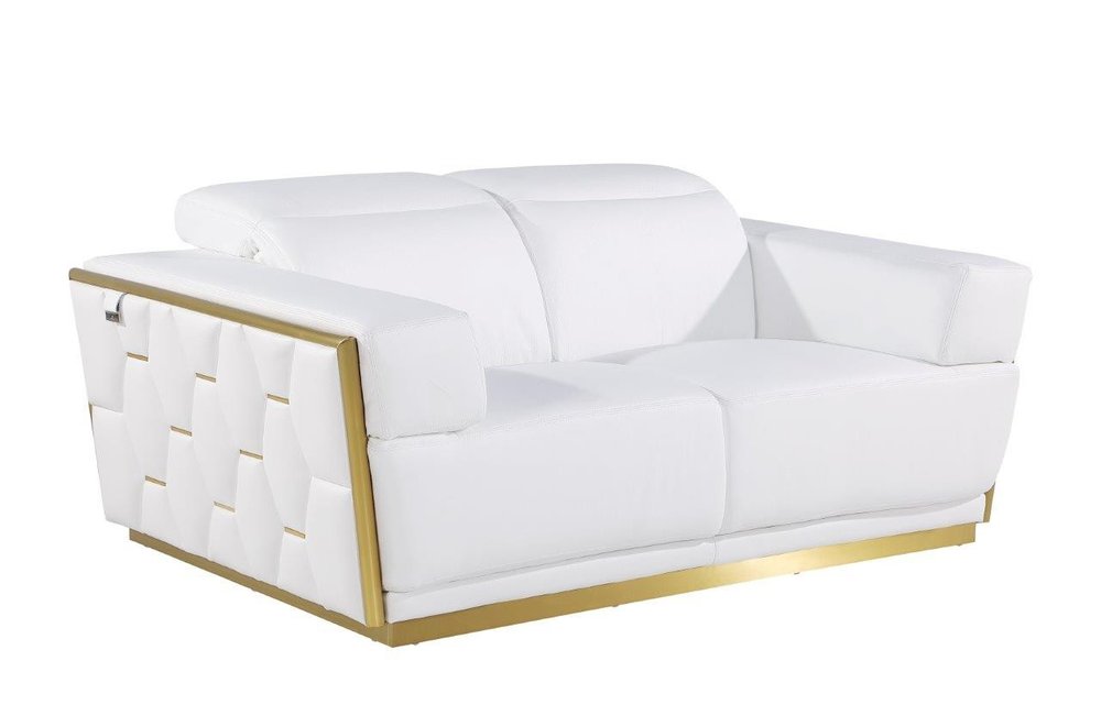 White and Silver Italian Leather Loveseat - 70-inch