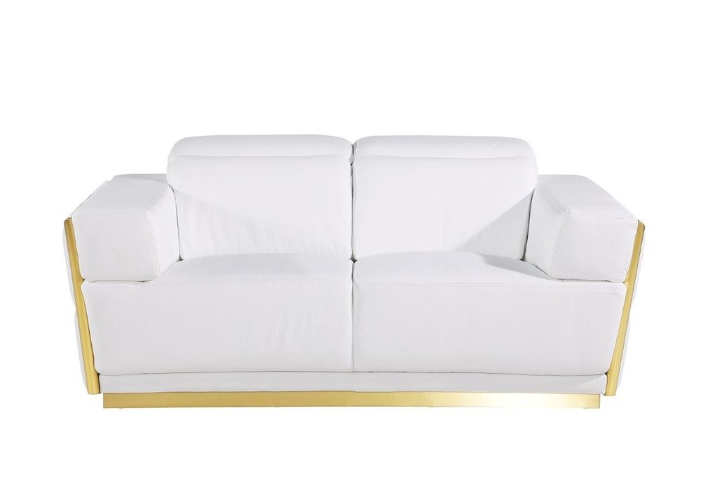 White and Silver Italian Leather Loveseat - 70-inch