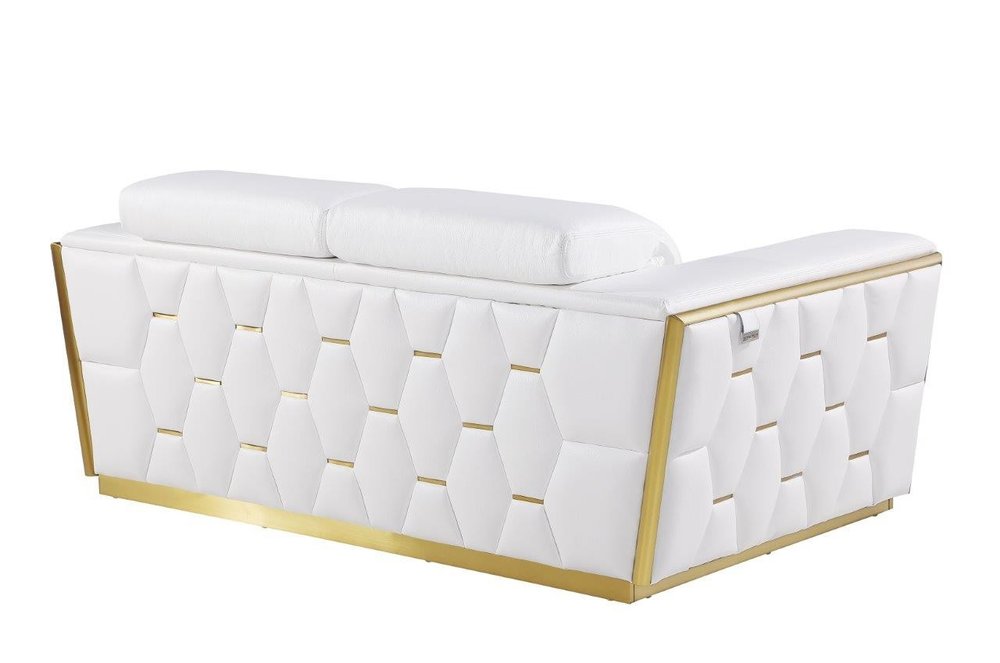 White and Silver Italian Leather Loveseat - 70-inch