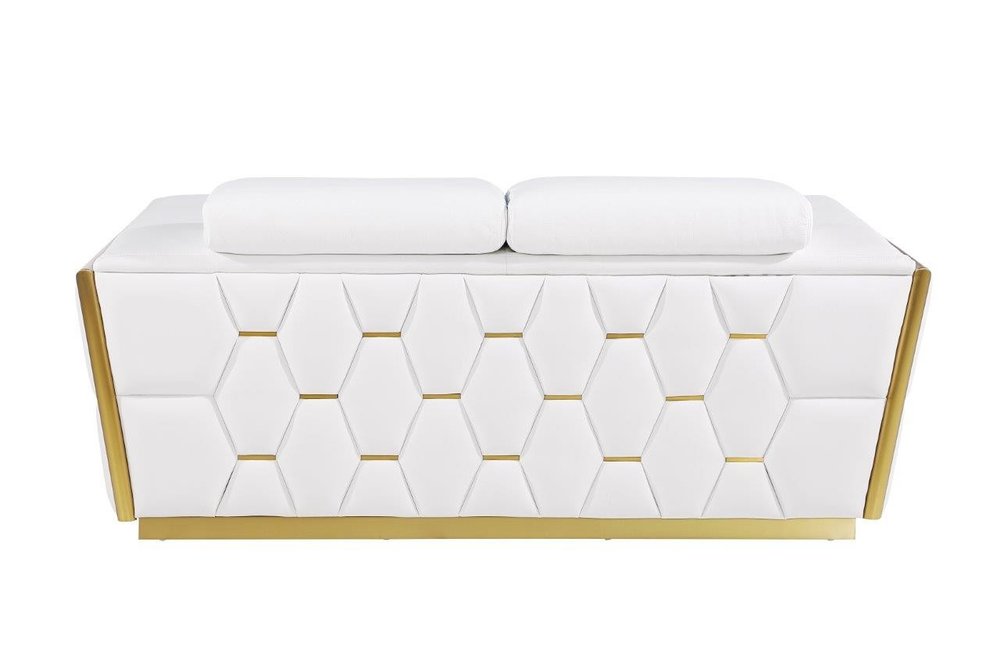 White and Silver Italian Leather Loveseat - 70-inch