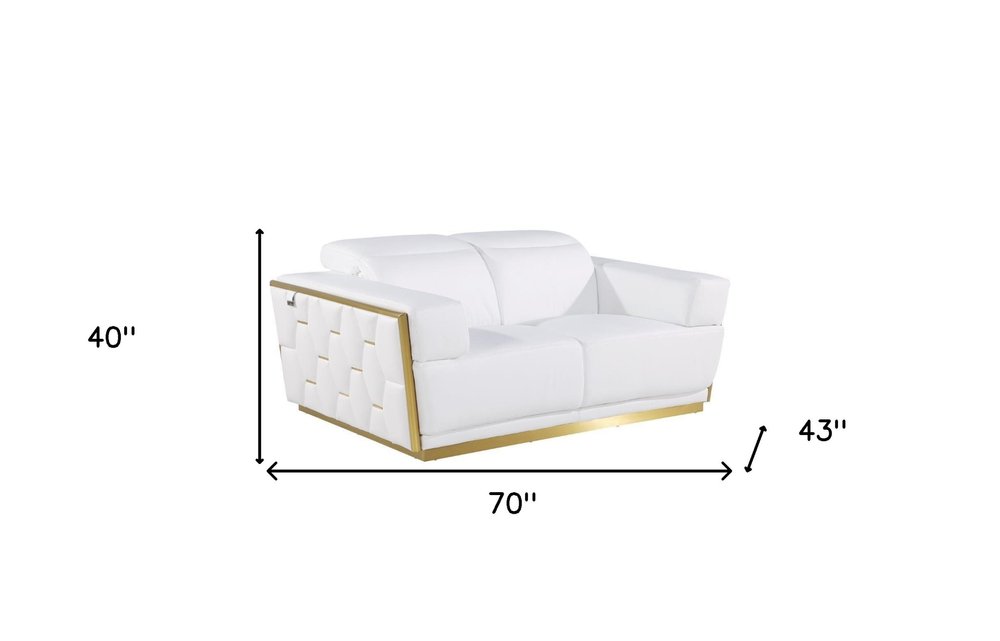 White and Silver Italian Leather Loveseat - 70-inch