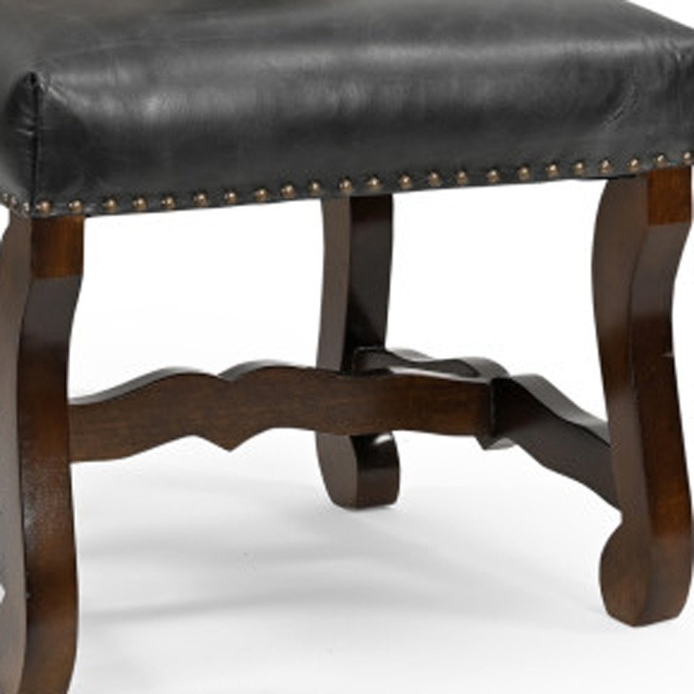 Set of Two Black Gray and Dark Brown Solid Wood Upholstered Chenille and Leather Dining Side Chairs