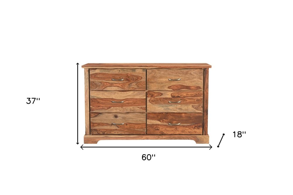 Dark Brown Solid Wood Six Drawer Dresser - 60-inch
