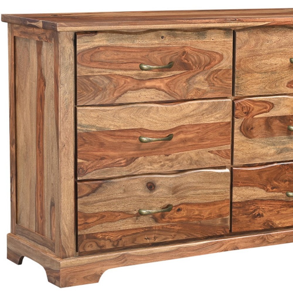 Dark Brown Solid Wood Six Drawer Dresser - 60-inch