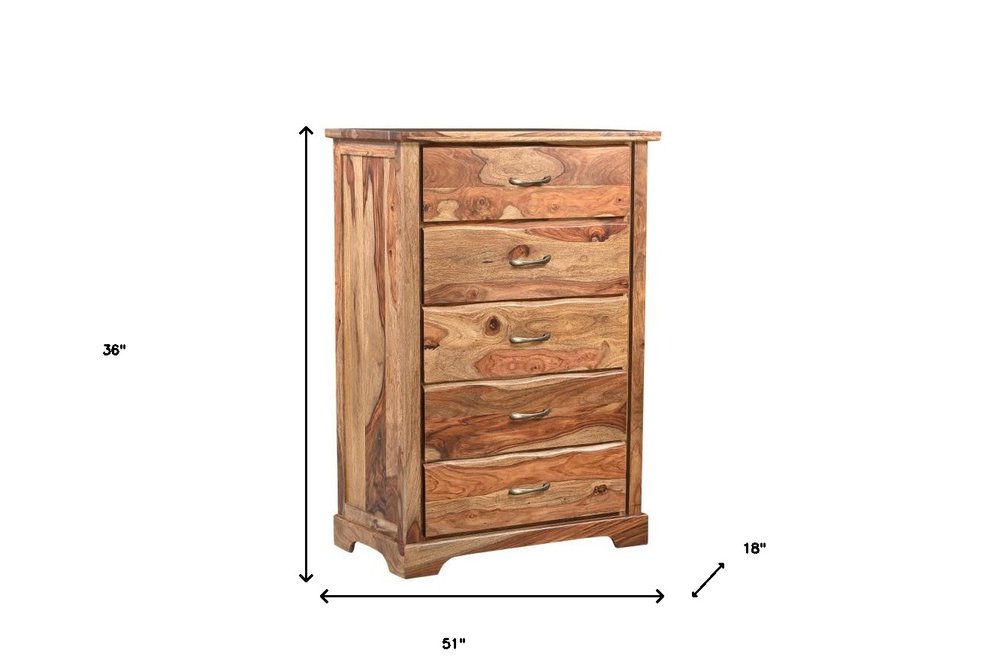 Dark Brown Solid Wood Five Drawer Chest - 36-inch