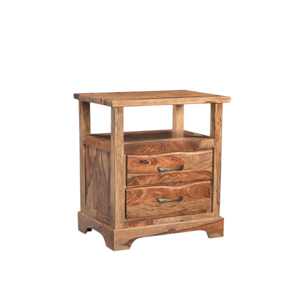 Brown Solid Wood Two Drawer Nightstand - 27-inch