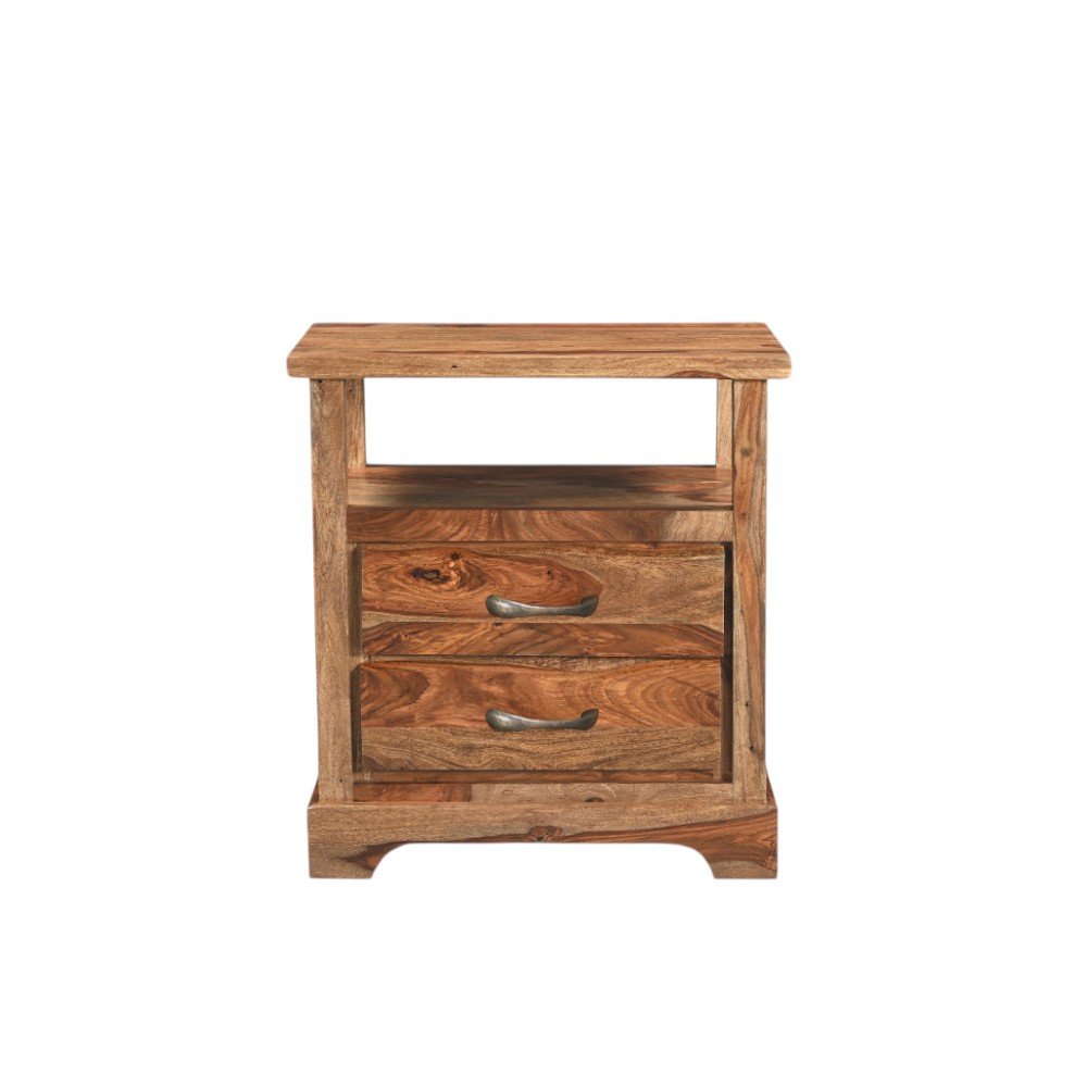 Brown Solid Wood Two Drawer Nightstand - 27-inch