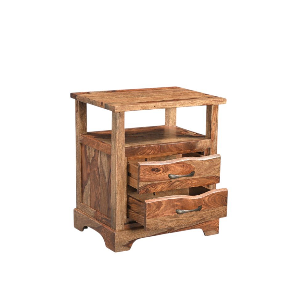 Brown Solid Wood Two Drawer Nightstand - 27-inch