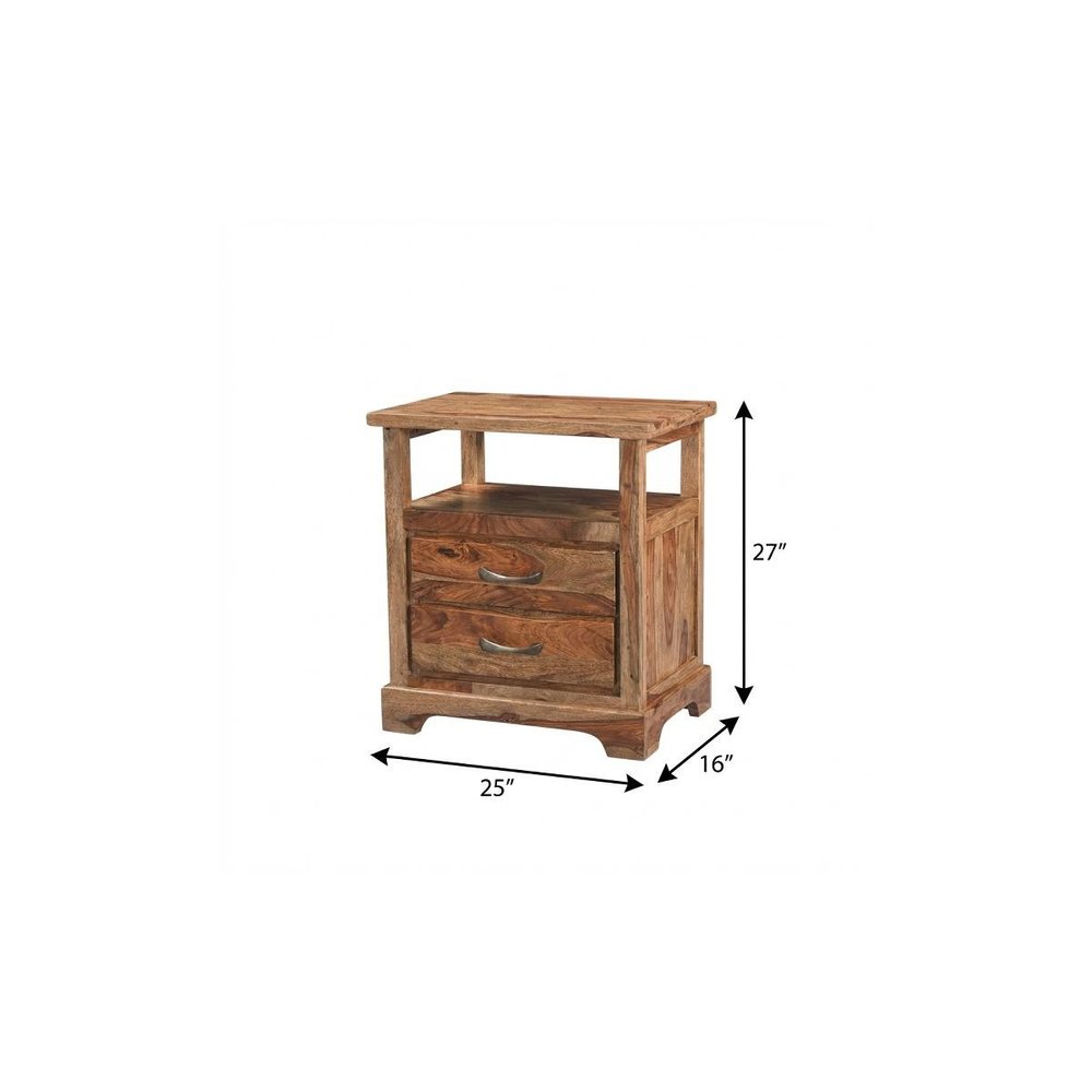 Brown Solid Wood Two Drawer Nightstand - 27-inch