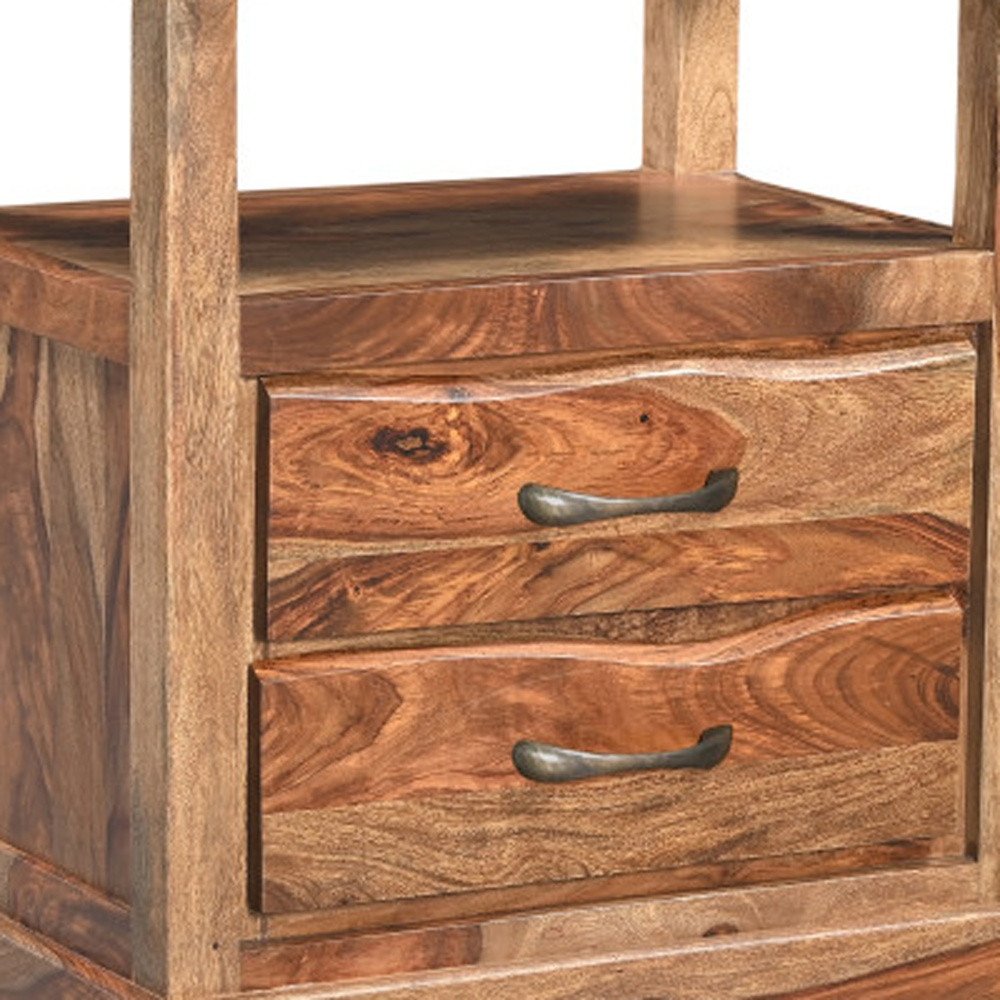 Brown Solid Wood Two Drawer Nightstand - 27-inch
