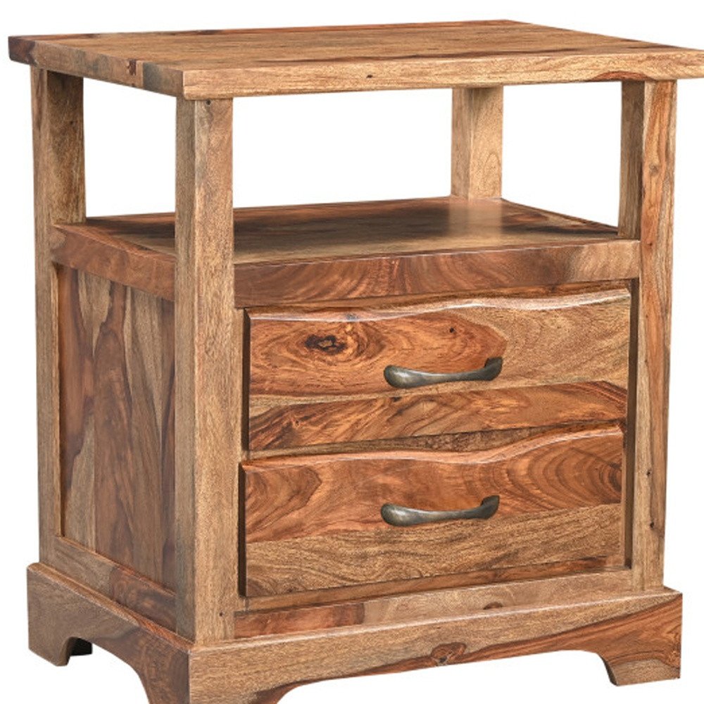 Brown Solid Wood Two Drawer Nightstand - 27-inch