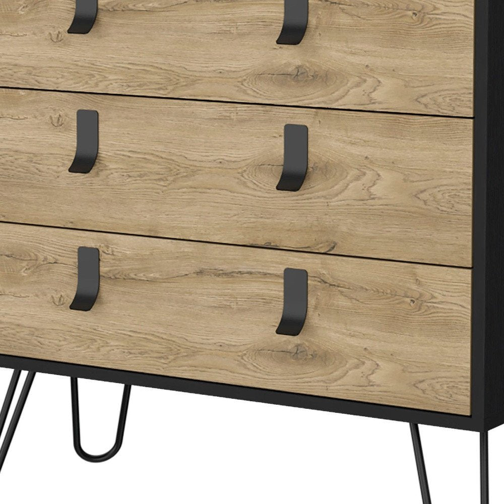 Natural and Black Wood Three Drawer Dresser - 32-inch