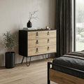 Natural and Black Wood Three Drawer Dresser - 32-inch