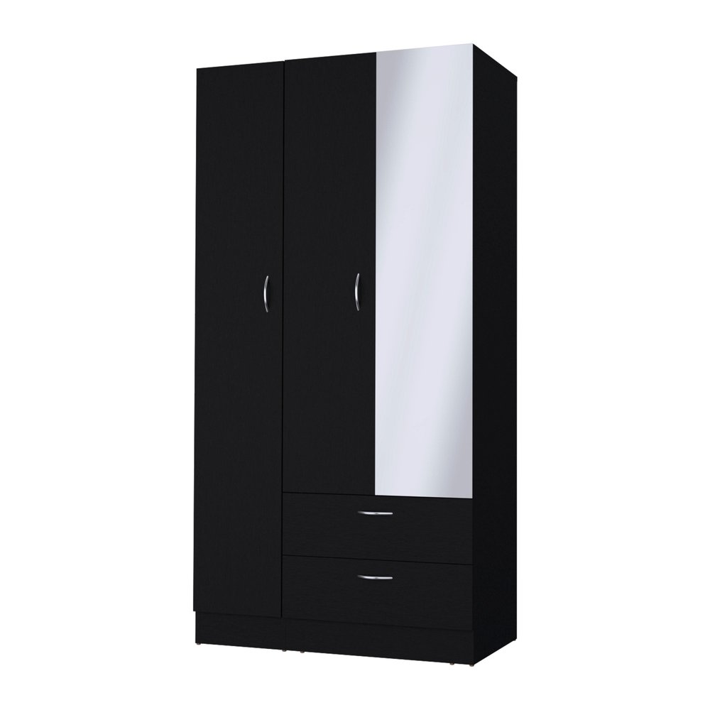 Black Wood Mirrored Two Door Two Drawer Combo Dresser - 71-inch